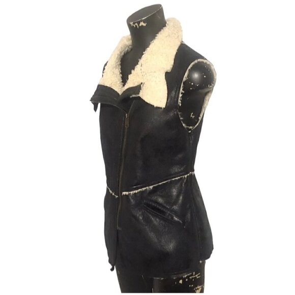Sanctuary Faux Suede Sherpa Shearling Vest Black Size Small - Picture 2 of 6